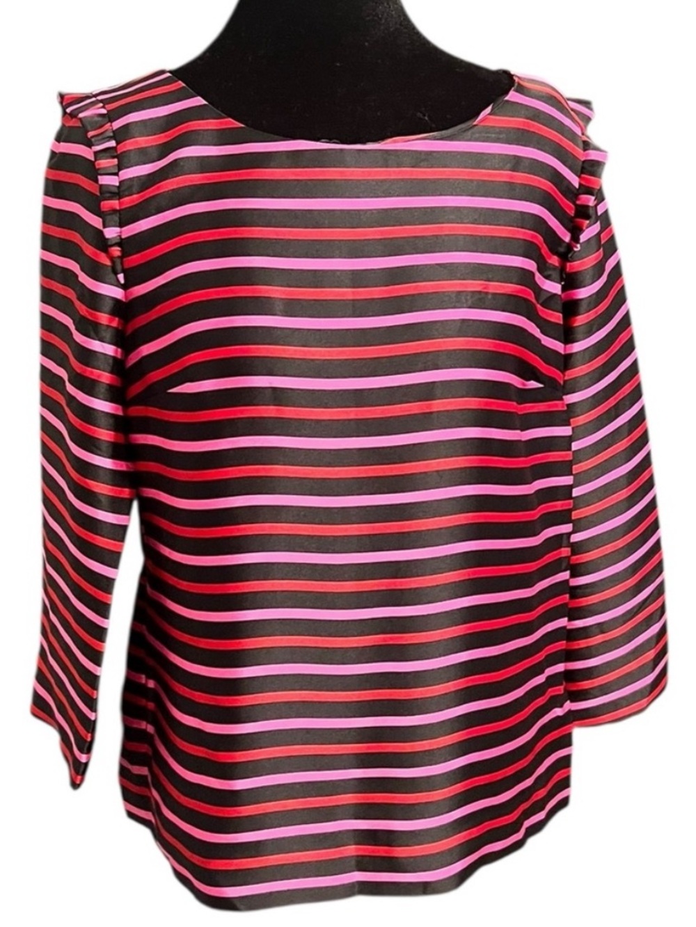 Talbots Petite 4P Black, Pink & Red Striped Blouse